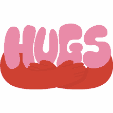 hugs red arms hugging hug in pink bubble letters hug comfort come here