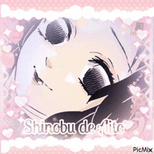 a picture of shinobu de alto with a purple background