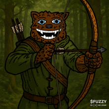 a cartoon drawing of a bear holding a bow and arrows