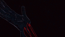 a drawing of two hands reaching out towards each other in the dark .