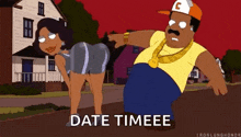 a cartoon of a man pointing at a woman 's butt and the words date timeee