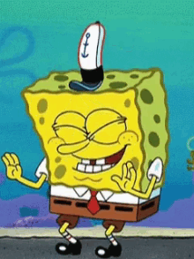 a cartoon drawing of spongebob wearing a hat with an anchor on it