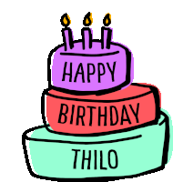a birthday cake with three candles and the name thilo on it