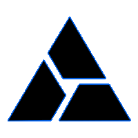 a black triangle with a blue outline is on a white background