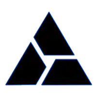 a black triangle with a blue outline is on a white background