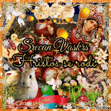 a picture of easter eggs and a rabbit with the words srecan vaskrs christos se rodi