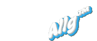a blue and white logo for ally fm on a white background