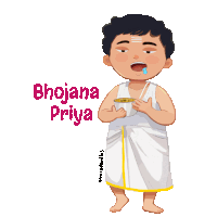a cartoon drawing of a boy with the words bhojana priya written above him