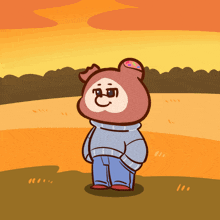 a cartoon of a bear wearing a sweater and jeans