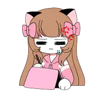 a drawing of a girl with a pink bow on her hair