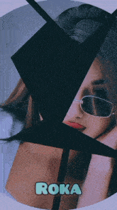 a picture of a woman wearing sunglasses and the name roka on the bottom