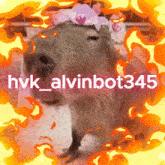 a picture of a capybara wearing a flower crown with the name hvk_alvinbot345