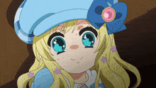 a tokyo mx anime character with a blue hat and flowers