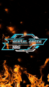 a logo for nertal green nrg is surrounded by fire