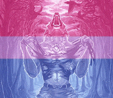 a painting of a werewolf with a purple and blue background .