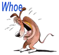 a cartoon of a dog laughing with the words whoehahahaha behind it