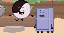 a cartoon character is jumping in the air next to a locker that says ' o ' on it