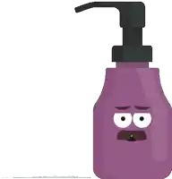 a cartoon illustration of a purple bottle with an angry face on it