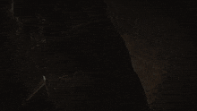 a man with long blonde hair is standing in a dark room with trees in the background