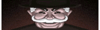 a pixel art illustration of a man with a mustache and a hat .