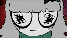 a close up of a cartoon character 's face with scribbles on it
