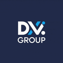 a blue and white logo for the dv group