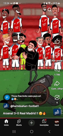 a cartoon of a man holding a cannon with the words " those free kicks were pure art " on the bottom