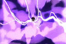 a cartoon character is surrounded by purple lightning strikes