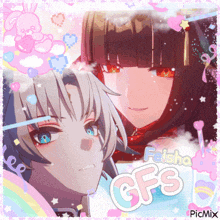 a picture of two anime characters with the words feisha gfs in the corner