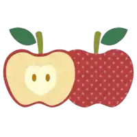 two apples with polka dots on them and one has a heart cut out of it