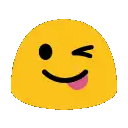 a yellow smiley face with its tongue hanging out .