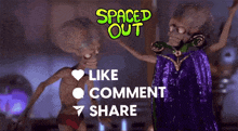 a poster for spaced out shows two aliens dancing together