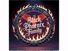 a logo for the black phoenix family with flames