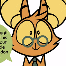 a cartoon cat wearing glasses and a tie is next to a speech bubble that says " ggit his out "
