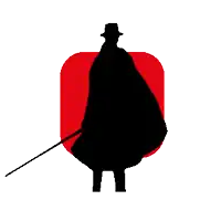 a silhouette of a man with a sword and the word zanon