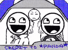 a black and white drawing of smiley faces with the words credit to panda