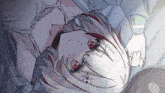 a drawing of a girl with red eyes laying on her back