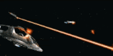 a laser beam is coming out of a destroyed object