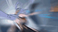 a blurry picture of a person flying through the air with a blue background