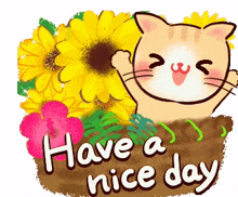 have a nice day cute cat flowers