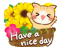 Have A Nice Day Cute Cat Sticker - Have A Nice Day Cute Cat Flowers Stickers