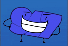 a cartoon drawing of a blue object with a big smile on its face
