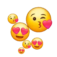 several smiley faces with pink hearts in their eyes