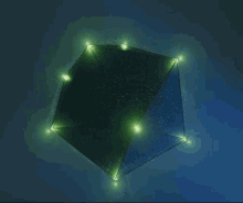 a hexagon with green lights around it on a dark blue background