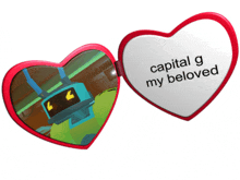 a pair of heart shaped sunglasses with the words capital g my beloved on them