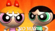 a couple of cartoon characters standing next to each other with the words `` no way '' written on the bottom of the image .