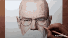 a drawing of a bald man with glasses and a beard is made in animation