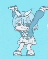 a cartoon of a girl dancing with her arms in the air on a blue background .