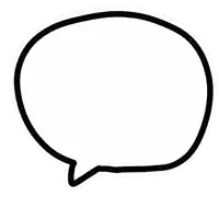 a black and white speech bubble with a white outline
