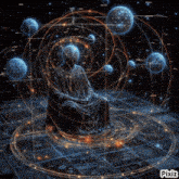 a painting of the solar system is displayed in a pixiz app